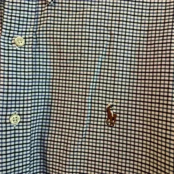 polo ralph lauren long sleeve shirt xl Flesh Pony Blue Plaid 100% Cotton Casual - Picture 4 of 9